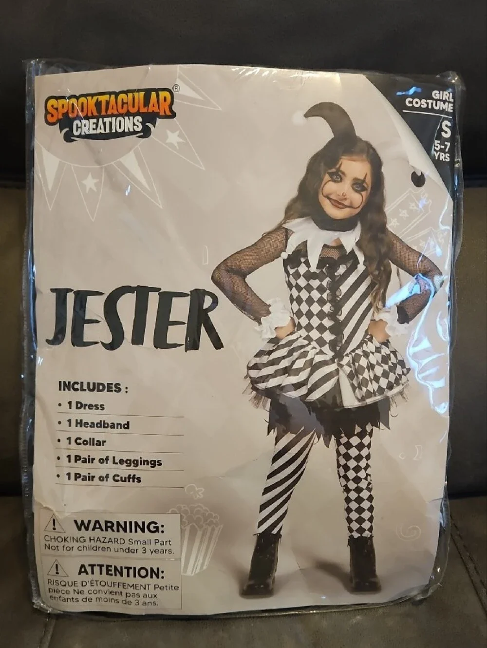 Girls Evil Clown Costume Black and White Clown Dress New Dress-Up Party 5-7 yrs